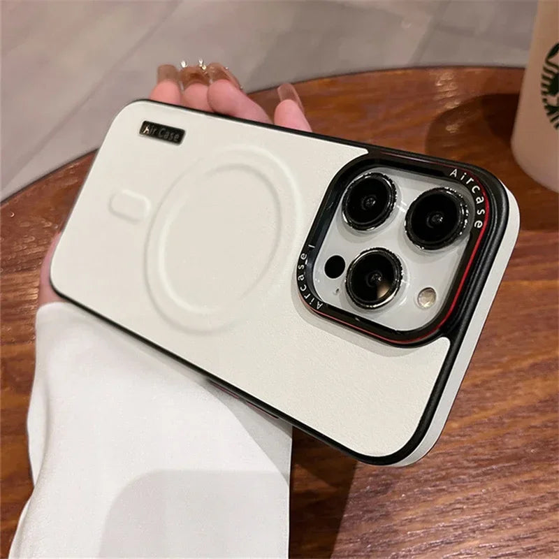 Luxurious dual-color leather magnetic phone case for iPhone 15 14 13 12 16 17ProMax wireless charging shockproof protective case