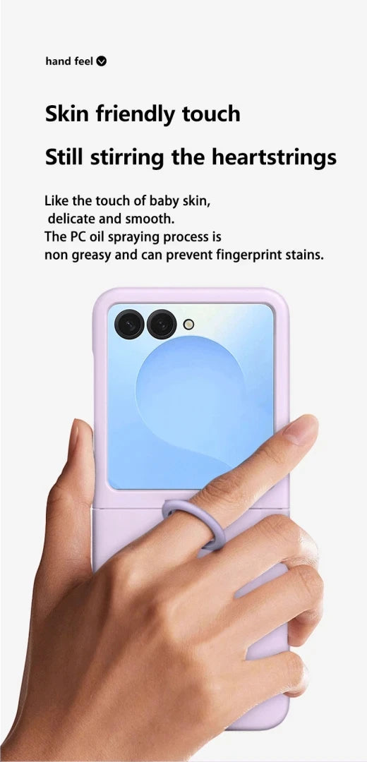 Luxury Skin Feel Phone Case for Samsung Galaxy Z Flip 7 FE 6 5 Silicone Finger Ring Shockproof 2-piece Candy Color Hard PC Cover