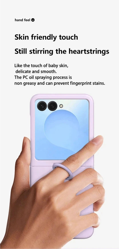 Luxury Skin Feel Phone Case for Samsung Galaxy Z Flip 7 FE 6 5 Silicone Finger Ring Shockproof 2-piece Candy Color Hard PC Cover