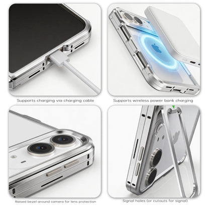 High quality metal border bracket phone case, for iPhone Duo metal border anti drop phone case, with central hinge Cover