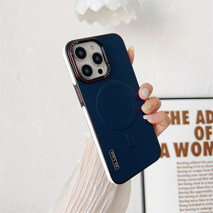 Plain Leather Magnetic MagSafe Wireless Charge Phone Case for iPhone 15 16 Pro Max 14 13 12 11 Pro Shockproof Soft Bumper Cover