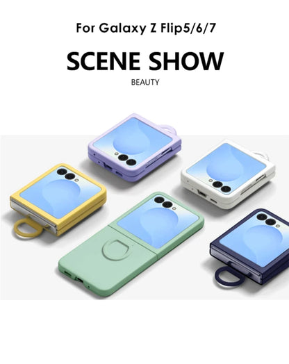 Luxury Skin Feel Phone Case for Samsung Galaxy Z Flip 7 FE 6 5 Silicone Finger Ring Shockproof 2-piece Candy Color Hard PC Cover