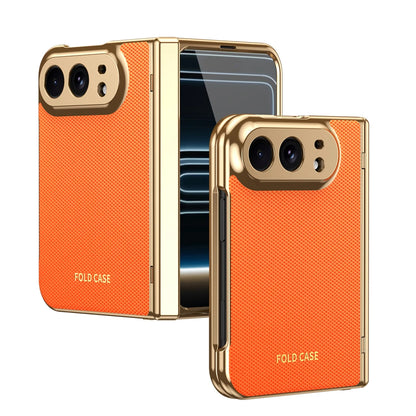 KEYSION Luxuxy PU Leather Fold Phone Case for iPhone Ultra Duo Plating PC Shockproof Back Cover With Hinge+HD Screen Protector