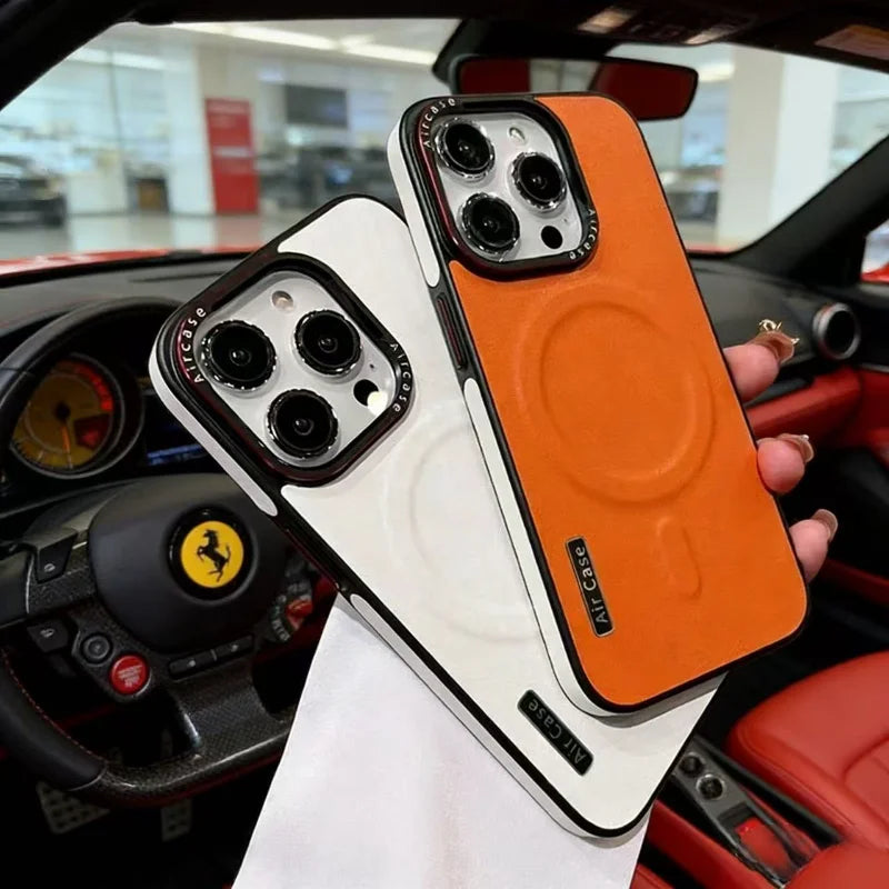 Luxury Matte Leather Magnetic For Magsafe Phone Case For iPhone 15 14 13 12 16 17ProMax Wireless Charging ShockproofBumper Cover