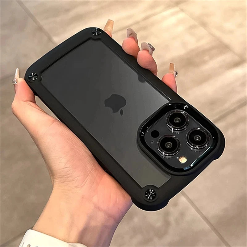 Luxury Rugged Heavy Duty Shockproof Case For iPhone 16 15 14 13 12 11 Pro Max 16Plus Silicone Bumper Transparent Hard Back Cover