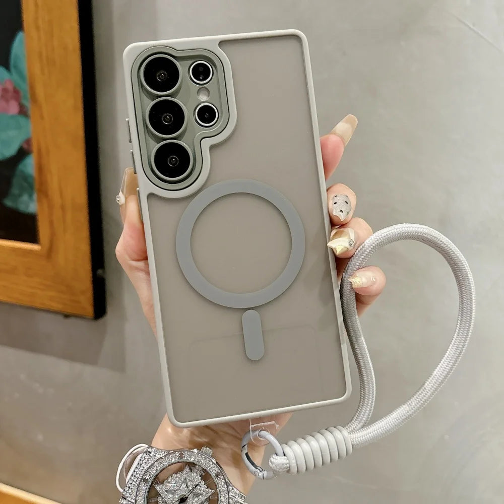 Matte Translucent Magnetic Wrist Strap Phone Case Samsung