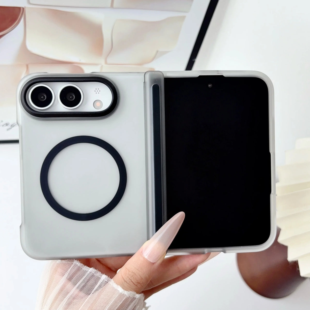 Matte Translucent Frosted PC for Magsafe Case For Apple iPhone Duo iDuo Fold Magnetic Hinge Shockproof Armor Back Cover Frame
