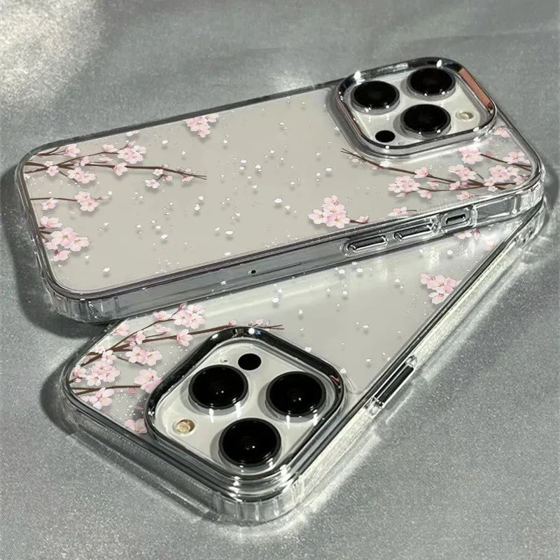 Winter First Snow Cherry Blossom Frame Soft Phone Case For iPhone 17 17Air 16 15 14 13 12 11 Pro Max XS X XR 7 8 Plus 16E Cover