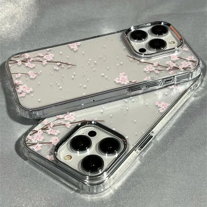 Winter First Snow Cherry Blossom Frame Soft Phone Case For iPhone 17 17Air 16 15 14 13 12 11 Pro Max XS X XR 7 8 Plus 16E Cover