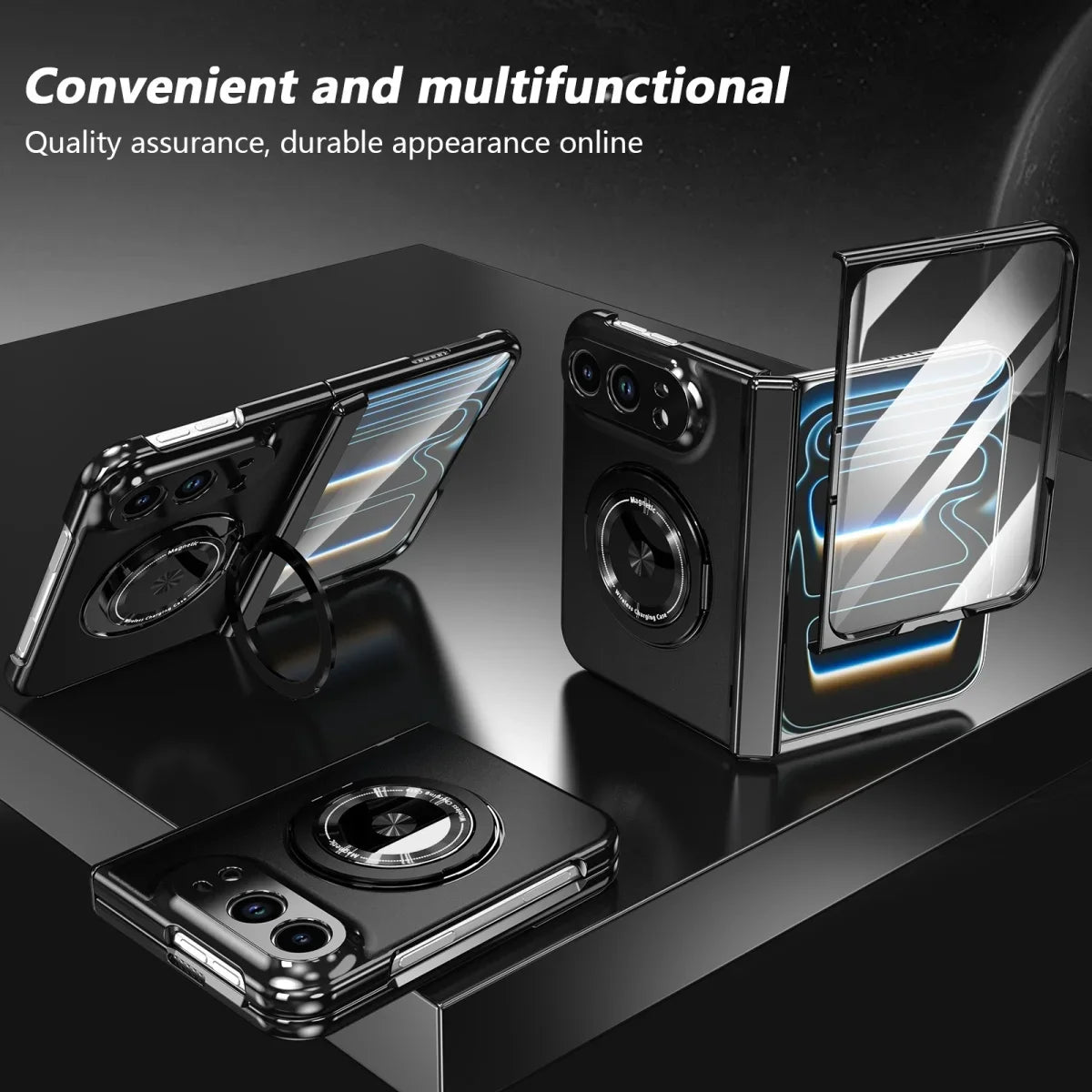 360 Rotatable Stand Magnetic Wireless Charging Phone Case for IPhone Duo 18 Fold Tempered Glass Film Hinge Protective Cover