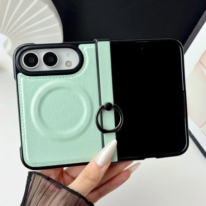 Retro PU Leather Ring Holder Bracket For Magsafe Magnetic Case For iPhone Duo duo Fold Hinge Protection Shockproof Back Cover