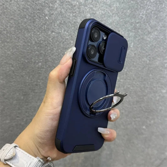 Robustes, gepanzertes magnetisches Halterungs-Handycase für iPhone 17 16 Plus 15 14 13 12 11 Pro Max mit Schiebe-Kameraschutz