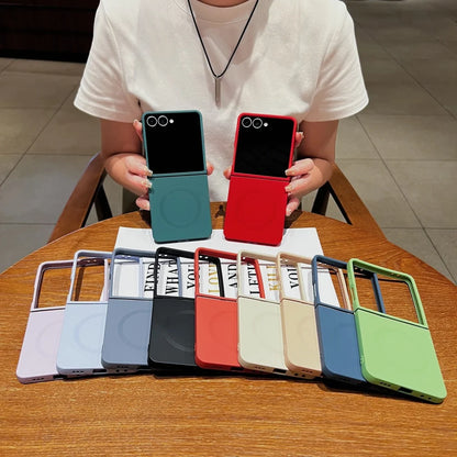 Luxury Soft Liquid Silicone for Magsafe Case for Samsung Galaxy Z Flip 7 6 5 zflip 3 4 Flip7 Magnetic Matte Shockproof Cover
