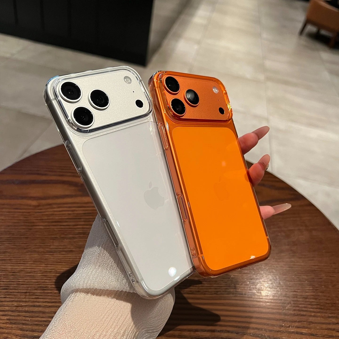 17 ProMax Ultra Thin Transparent Orange Phone Case For iPhone Air 16 15 14 13 12 Pro Max Plus Acrylic PC Slim Plating Hard Cover
