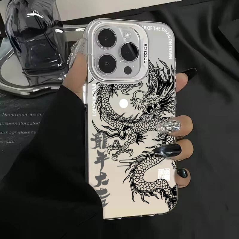 Luxury Dragon Totem Anti-drop Armour Case For iPhone 16 15 Pro Max 15 14 13 12 11 Pro XR XS 7 8 Plus Lens protect plating Cover