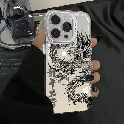 Luxury Dragon Totem Anti-drop Armour Case For iPhone 16 15 Pro Max 15 14 13 12 11 Pro XR XS 7 8 Plus Lens protect plating Cover