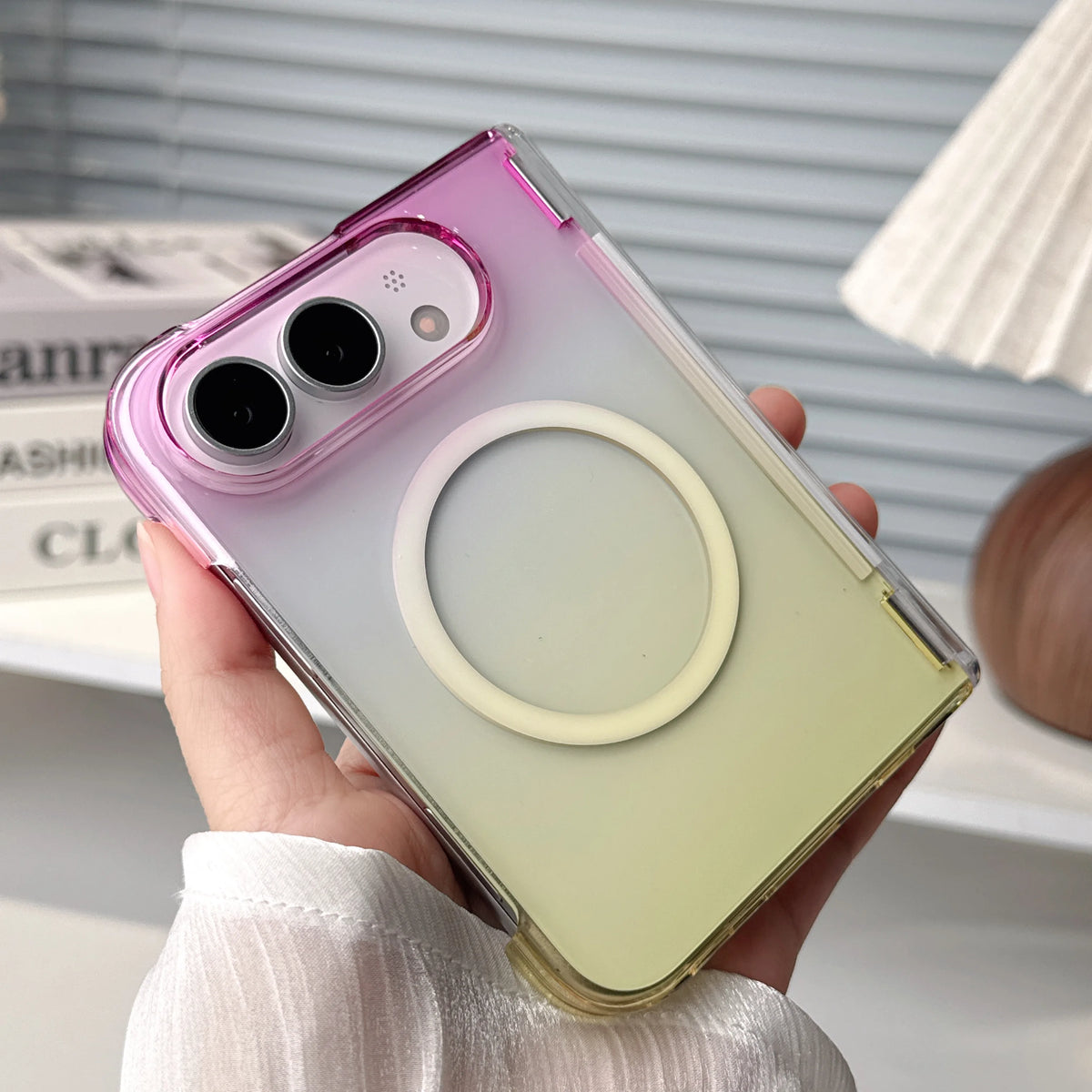 Colorful Gradient 360° Rotating Stand Magnetic Foldable Case For iPhone Ultra Fold For MagSafe Hinge Translucent Anti-drop Cover