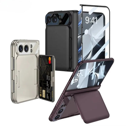 Luxury Wallet Card Slot Bracket Stand PC Magnetic Case For iPhone Duo 18 Fold Built-in Screen Film Hinge Protection Holder Cover