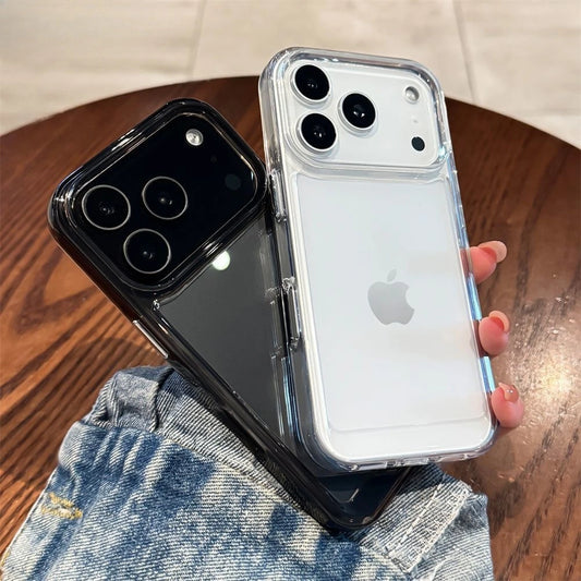 Neue transparente Acryl-Handyhülle für iPhone Air 17 Pro Max 16 11 12 13 14 15 Plus Xs X XR mit Metallknöpfen durchsichtige Abdeckung Fundas