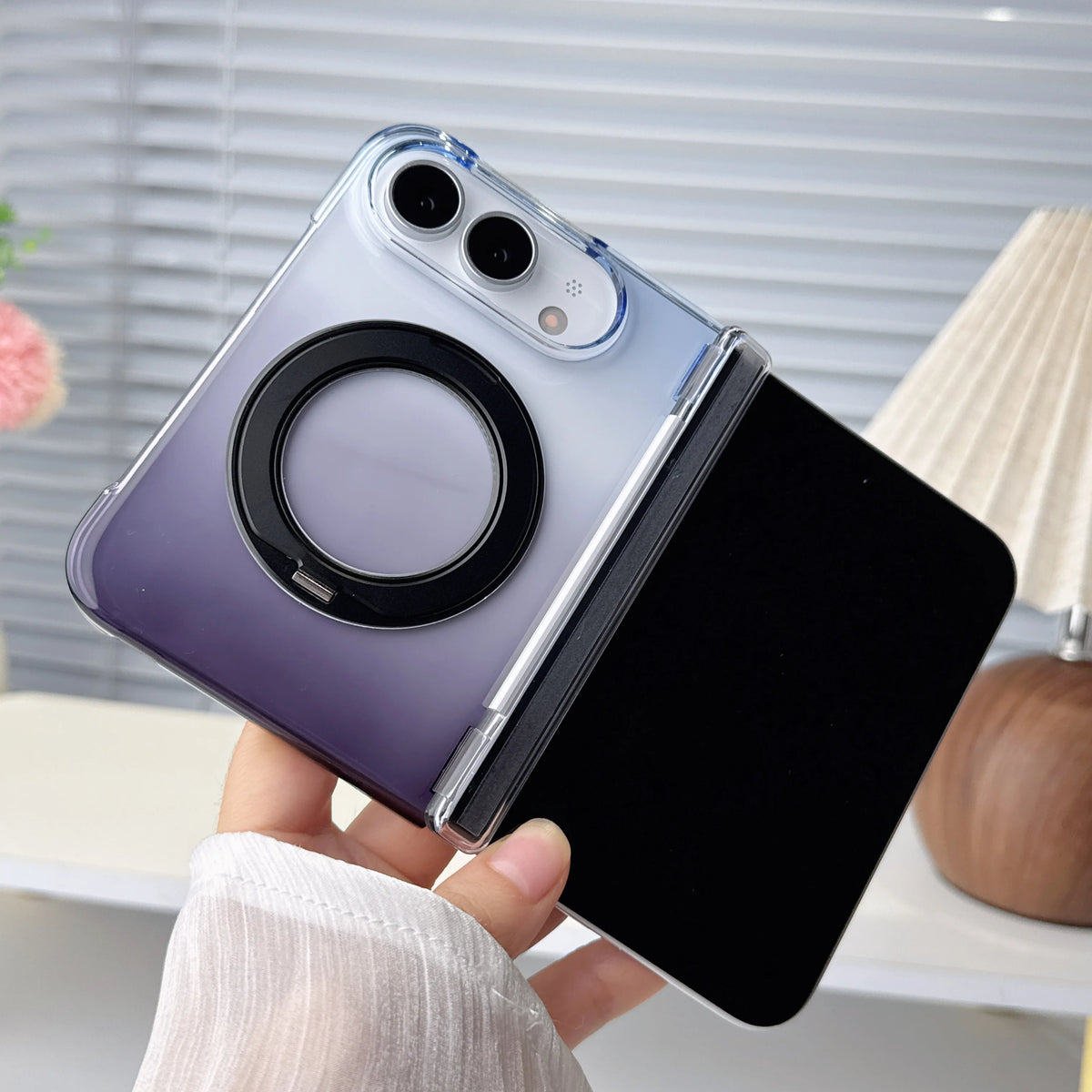 Colorful Gradient 360° Rotating Stand Magnetic Foldable Case For iPhone Ultra Fold For MagSafe Hinge Translucent Anti-drop Cover