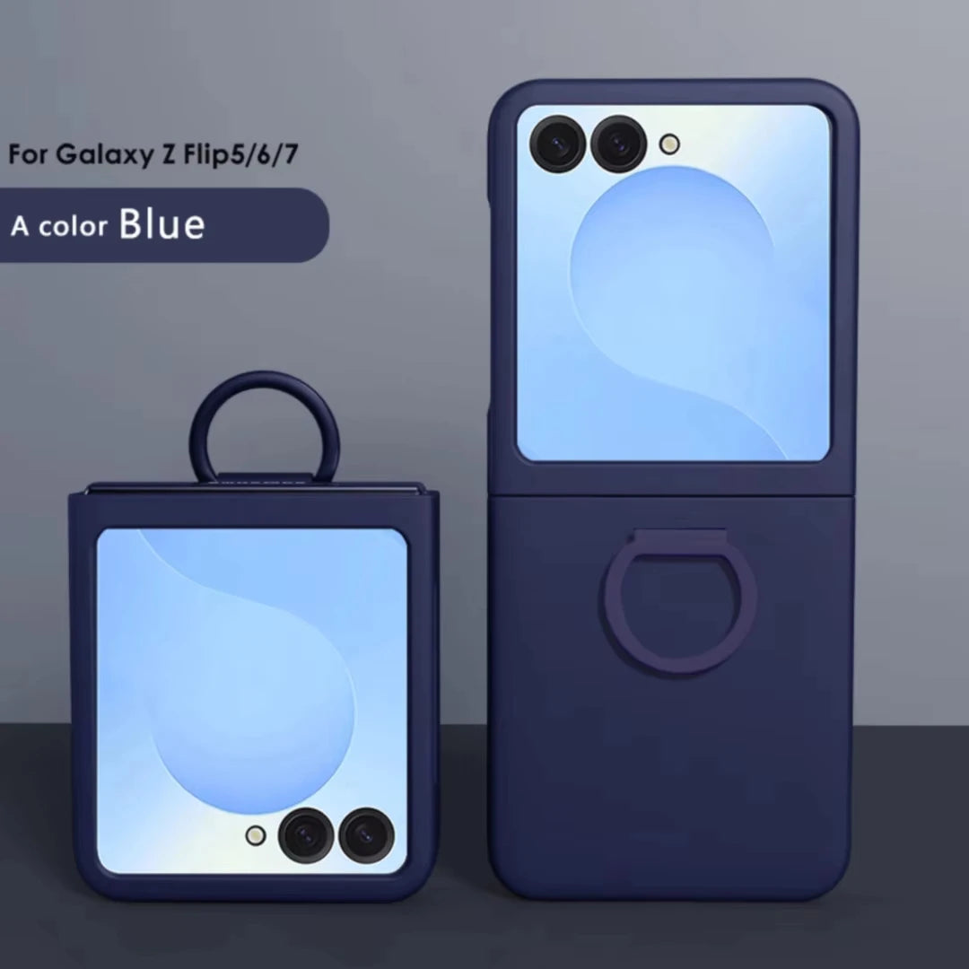 Luxury Skin Feel Phone Case for Samsung Galaxy Z Flip 7 FE 6 5 Silicone Finger Ring Shockproof 2-piece Candy Color Hard PC Cover