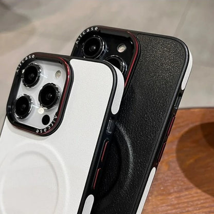For iPhone Air 17 Pro Max Luxury PU Leather Magsafe Magnetic PC Frame Phone Cover For iPhone 16 15 14 13 12 Protective Cover