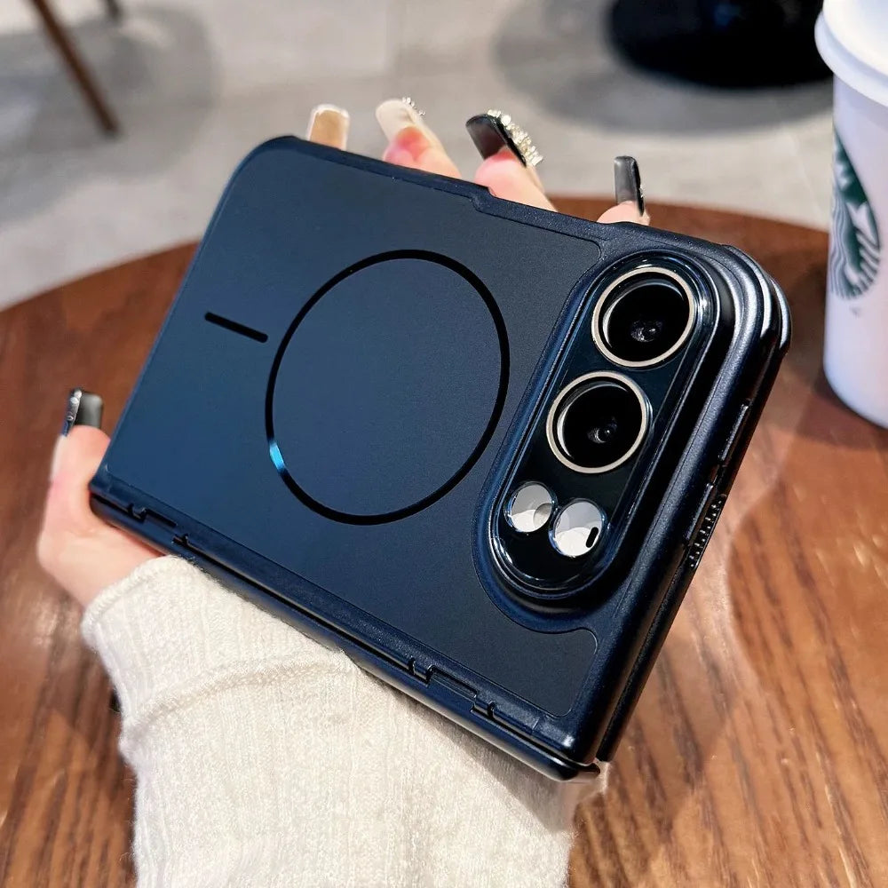 Luxury AG Matte Skin Feel Airbag for Magsafe Case For iPhone Duo Fold Hinge Protect With Lens Screen Films Shockproof Hard Cover
