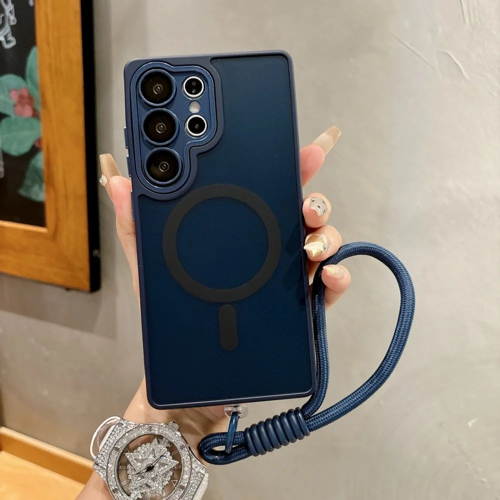 Matte Translucent Magnetic Wrist Strap Phone Case Samsung