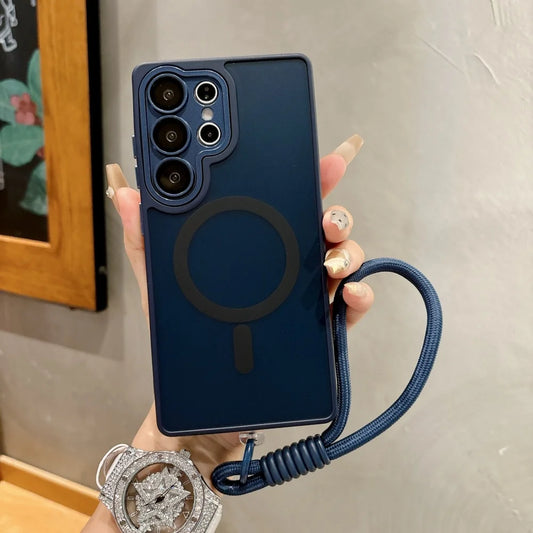Matte Translucent Magnetic Wrist Strap Phone Case Samsung