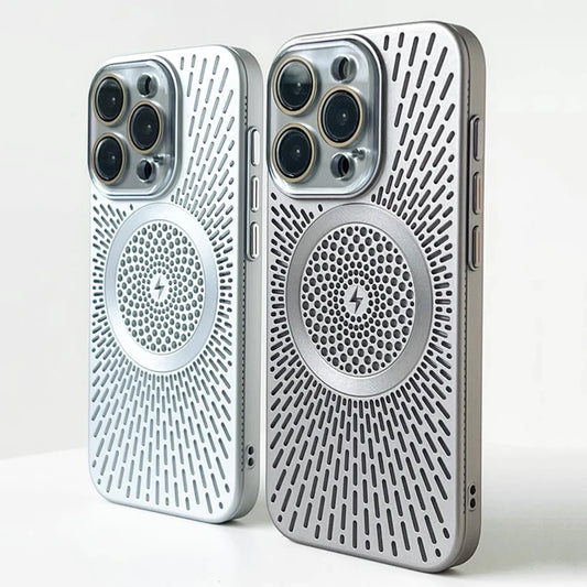 Luxury Heat Dissipation Hollow For Magsafe Case For iPhone 15 14 13 12 16 Pro Max Titanium Magnetic Wireless Charge Hard Cover