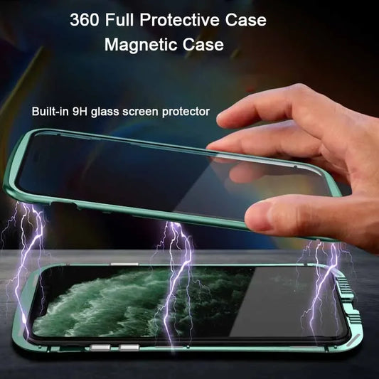 360° Metall Magnet Adsorption Hülle für iPhone 16 15 14 13 12 11 Pro XS Max Doppelseitige Glas Hülle für iPhone 8 Plus X XR Cover