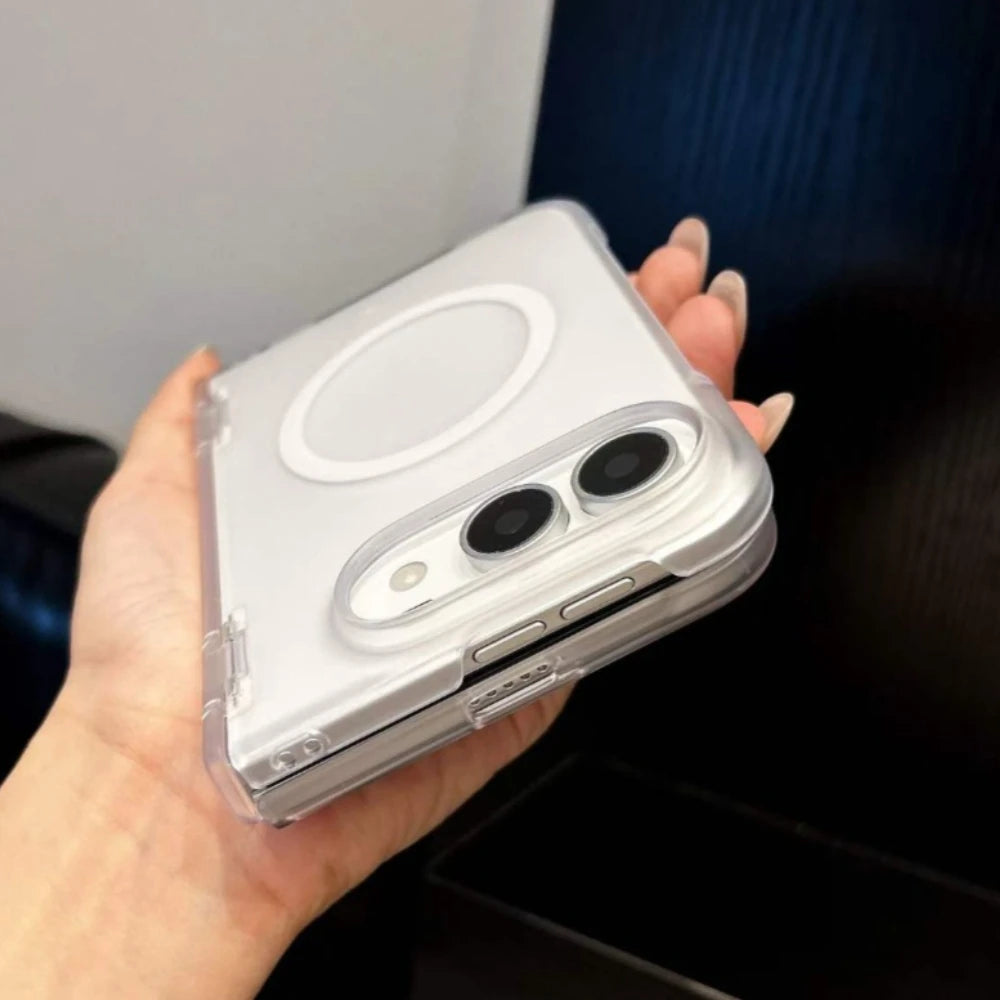 Luxury Translucent Frosted Magnetic Case For iPhone Duo duo Fold Hinge Protection Shockproof Wireless Charging PC Matte Cover