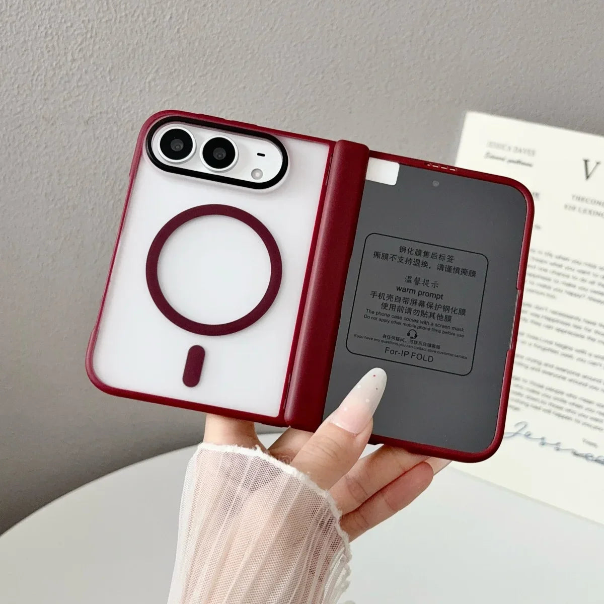 Luxury Matte for Magsafe Screen Protector Case for iPhone Duo 18fold Magnetic Translucent Hinge Protection Shockproof Cover
