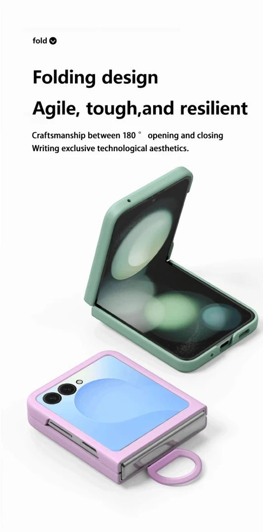 Luxury Skin Feel Phone Case for Samsung Galaxy Z Flip 7 FE 6 5 Silicone Finger Ring Shockproof 2-piece Candy Color Hard PC Cover