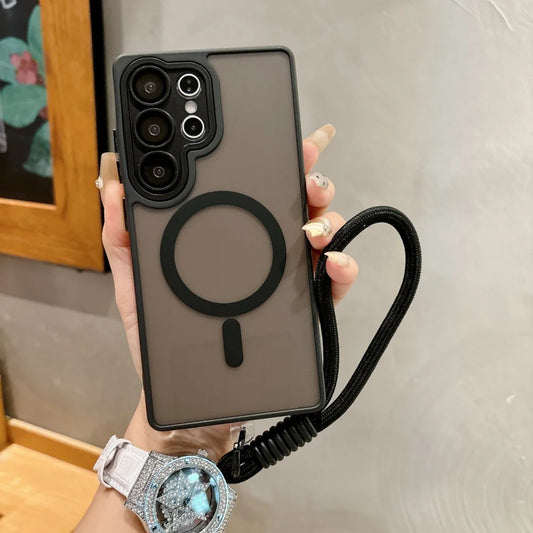 Matte Translucent Magnetic Wrist Strap Phone Case Samsung