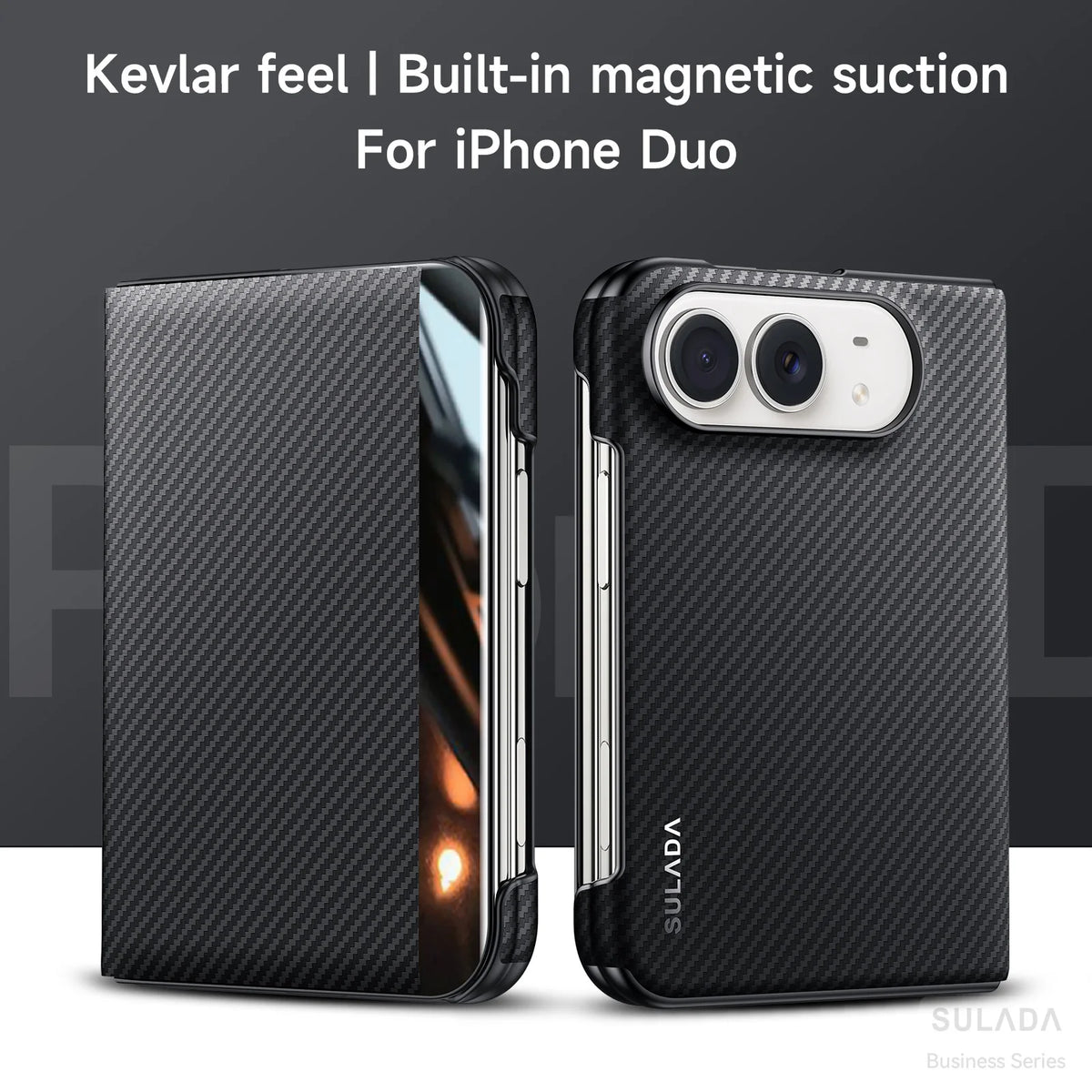 Sulada Carbon Fiber Pattern Leather Magsafe Case for iPhone Duo New Arrival Business Window View Flip Cover