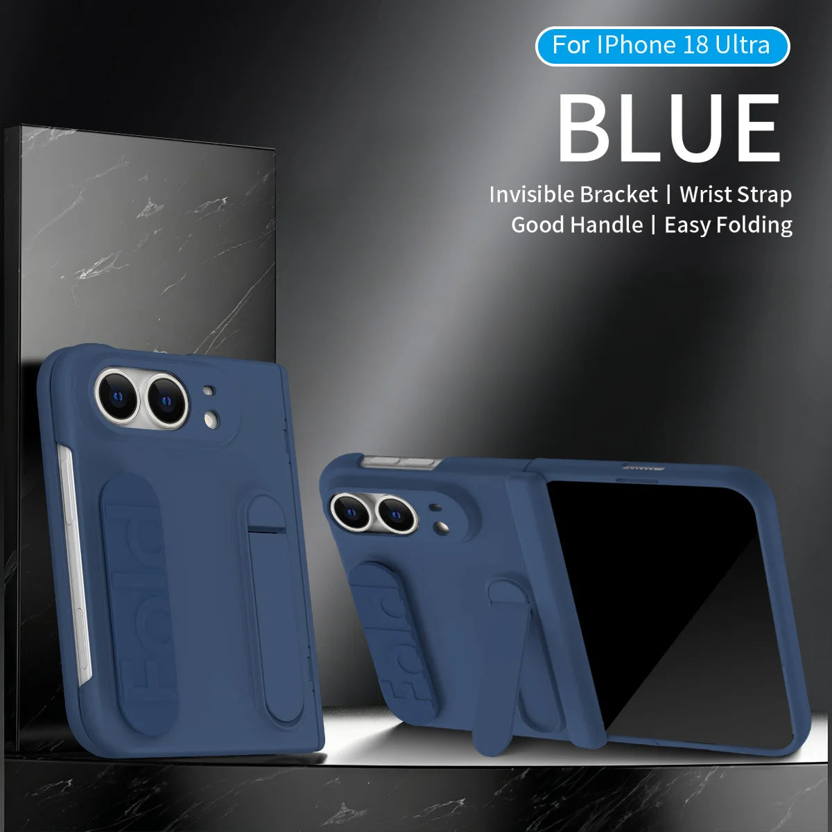 For iPhone Duo Fold 5G Wristband Holder Hinge Phone Case with Screen Protector Film - Protect Cover for Apple iPhone Ultra