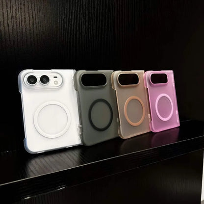 Luxury Translucent Frosted Magnetic Case For iPhone Duo duo Fold Hinge Protection Shockproof Wireless Charging PC Matte Cover