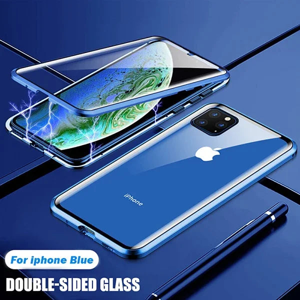 360 Metal Magnetic Adsorption Case For iPhone 16 15 14 13 12 11 Pro XS Max Double-Sided Glass Case For iPhone 8 Plus X XR Cover