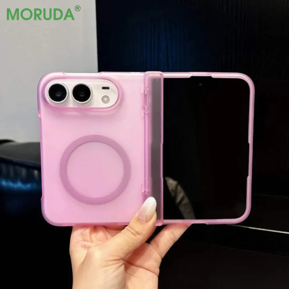 Luxury Translucent Frosted Magnetic Case For iPhone Duo duo Fold Hinge Protection Shockproof Wireless Charging PC Matte Cover