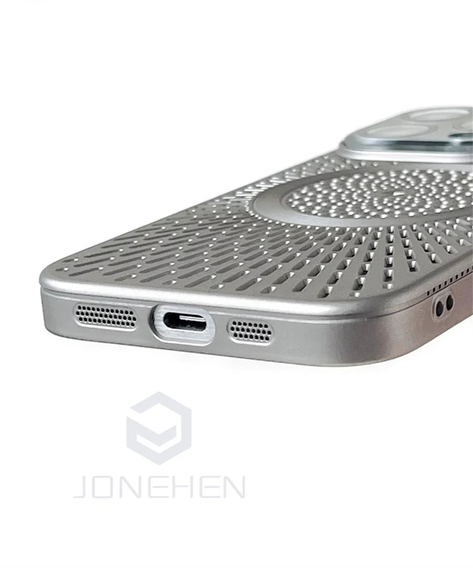 Luxury Heat Dissipation Hollow For Magsafe Case For iPhone 15 14 13 12 16 Pro Max Titanium Magnetic Wireless Charge Hard Cover