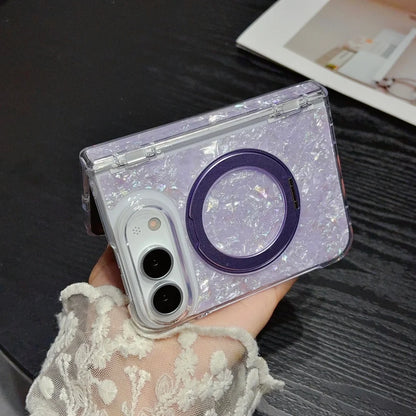 Dreamy Shell Pattern Rotation Stand All-Around Case For iPhone 18 Fold 18Duo For iPhone Duo Auto-Snap Hinge Protection Cover