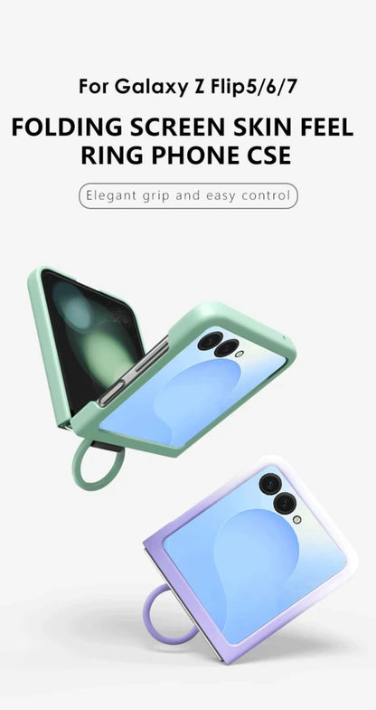 Luxury Skin Feel Phone Case for Samsung Galaxy Z Flip 7 FE 6 5 Silicone Finger Ring Shockproof 2-piece Candy Color Hard PC Cover