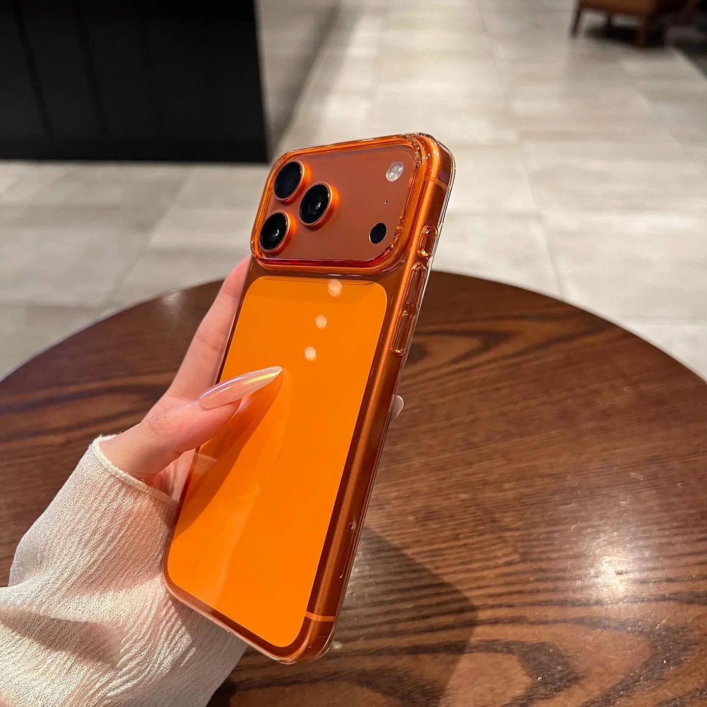 17 ProMax Ultra Thin Transparent Orange Phone Case For iPhone Air 16 15 14 13 12 Pro Max Plus Acrylic PC Slim Plating Hard Cover