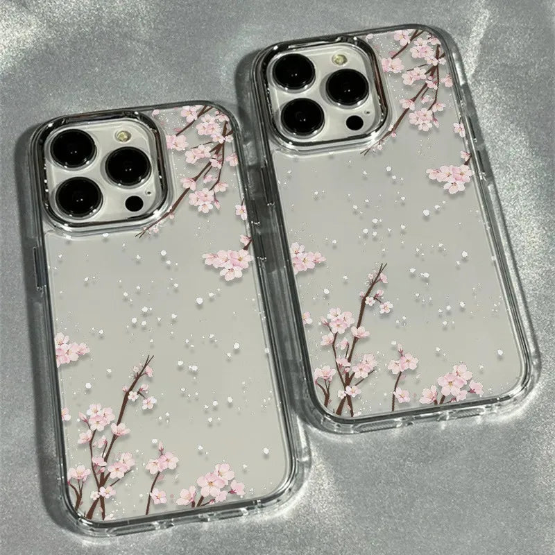 Winter First Snow Cherry Blossom Frame Soft Phone Case For iPhone 17 17Air 16 15 14 13 12 11 Pro Max XS X XR 7 8 Plus 16E Cover