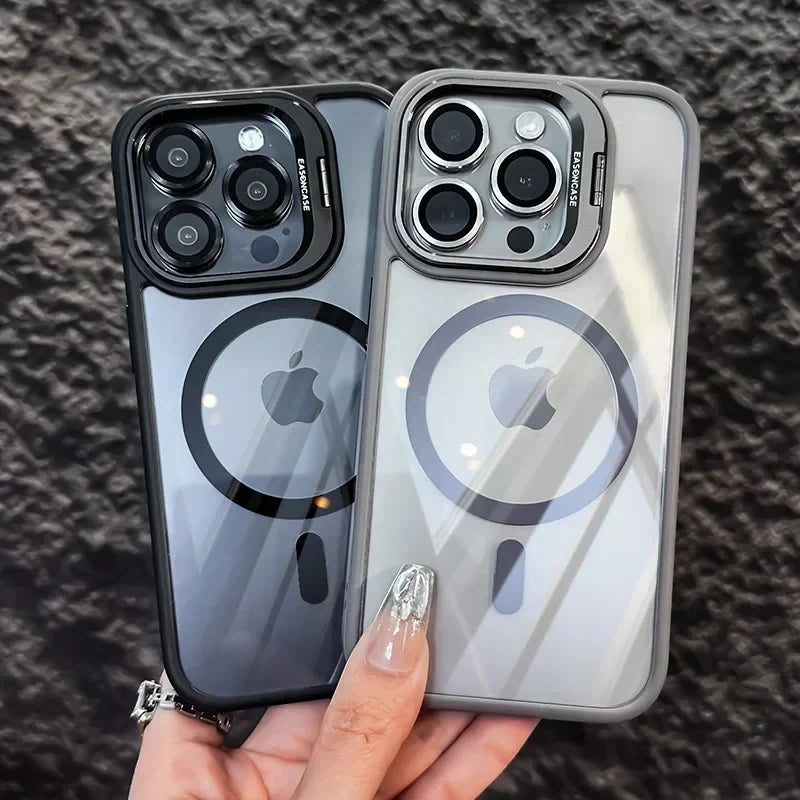 Luxury Magnetic Shockproof Phone Case For iPhone 15 14 13 12 16 17 Pro Max Plus Air 11 Funda Stand Glass Lens Protection Cover