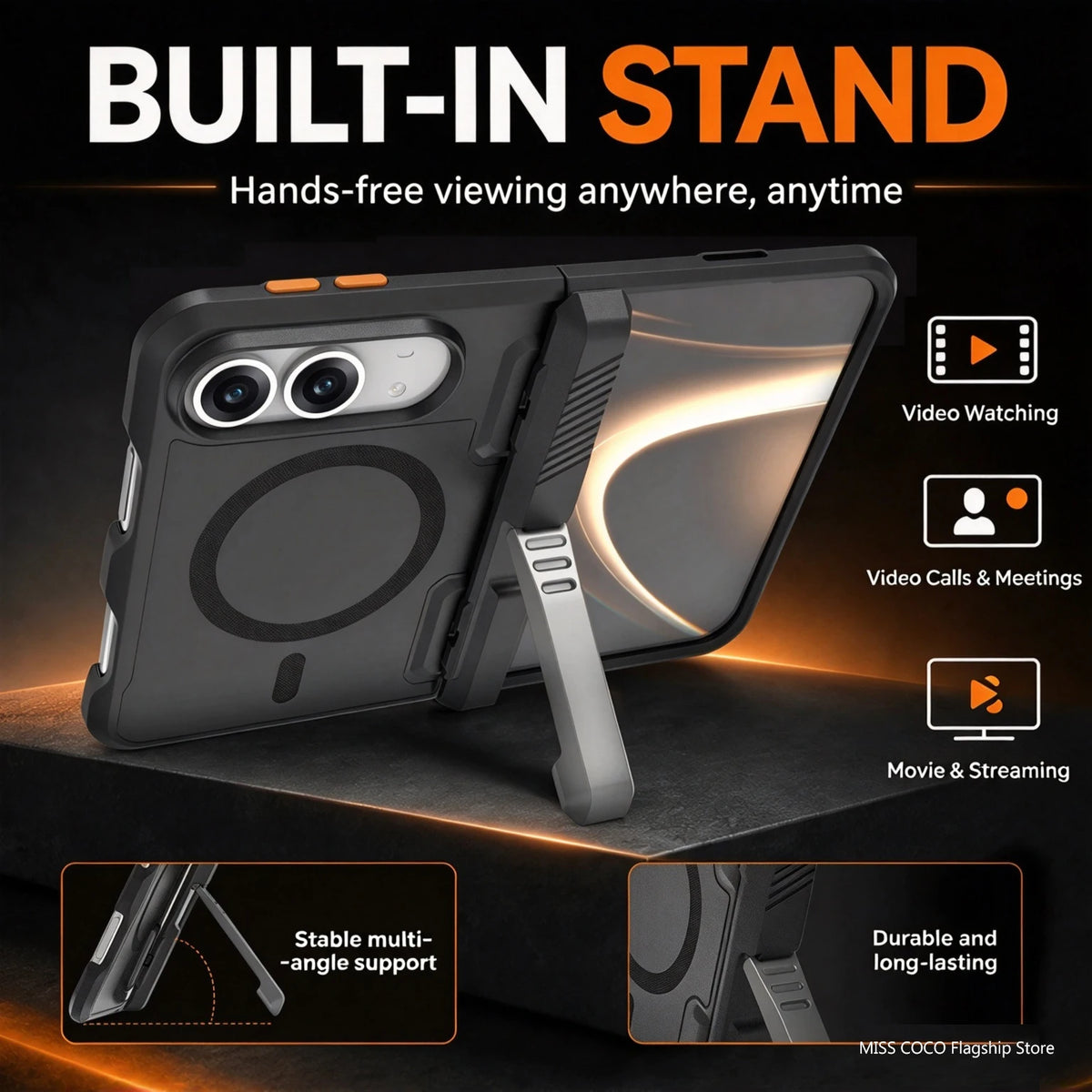 Magnetic Clear Matte Hinge Protection Stand Case for iPhone Duo For Wireless Charging Phone Cover With Screen Glass Film Holder