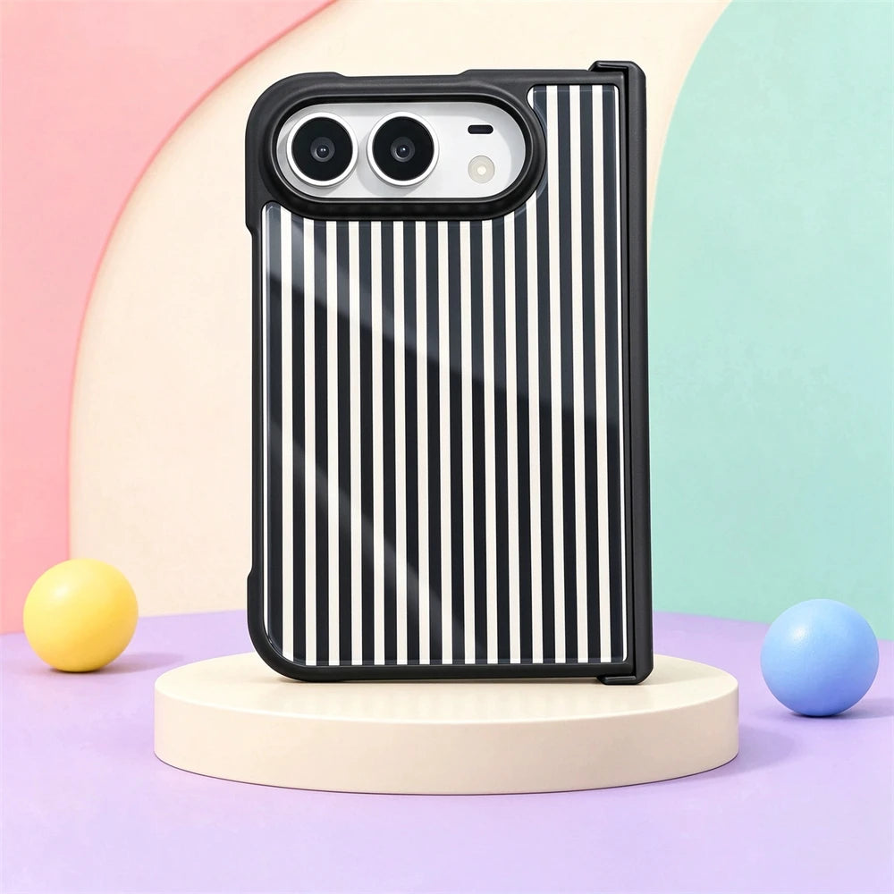Luxury Crystal Zebra Stripe Phone Case For Iphone Duo 18 Ultra Apple Filp Fold Central Axis Hinge Full Cover Activity Protection