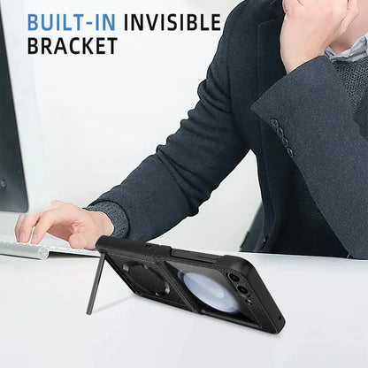 Magsafe Magnetic Kickstand Hinge Protection Phone Case with Screen Protector for Samsung Z Flip 7 FE 6 5 5G PU Leather Cover