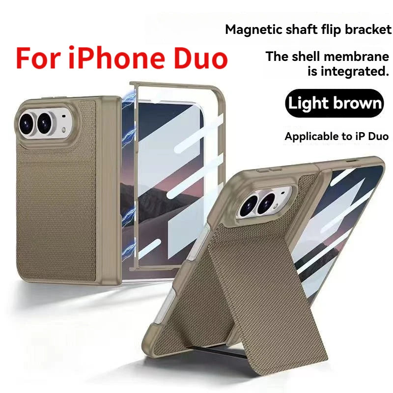 iPhone Duo Fold Technology Fabric Magnetic Protective Case, Woven Twill Invisible Bracket With Front Screen Protector